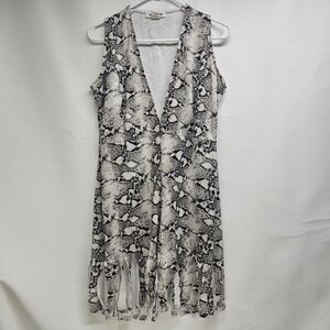 K+Glam RN129102 2X Snake Print Romper Dress Split Skirt Overlay Plus Size